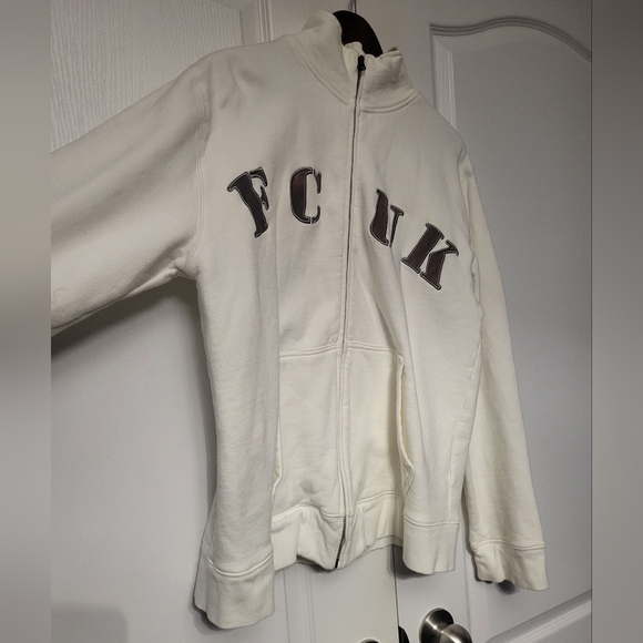 Unisex French Connection White Zip Up Sweater - Picture 3 of 8